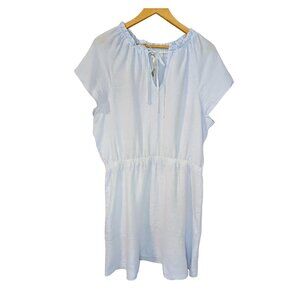NWT Anthropologie Cloth & Stone Linen Blue Tie-Neck Dress | Resort Wear Size L